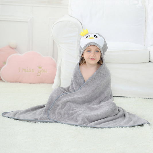 MICHLEY Penguin Hooded Baby Towel Soft Cotton Kids Swim Robe 31.5"x53"