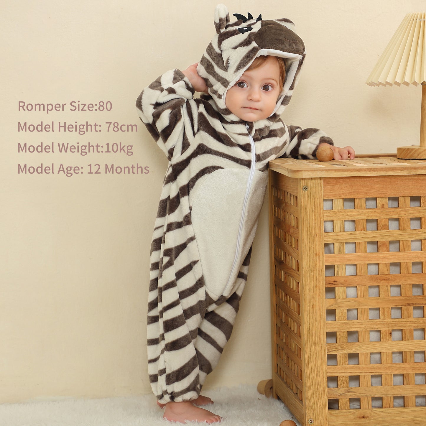MICHLEY Baby Zebra Costume Winter Flannel Hooded Romper