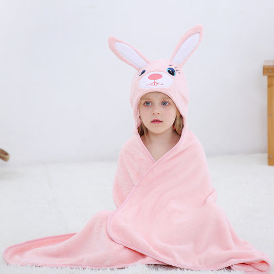 MICHLEY Pink Rabbit Hooded Baby Towel Soft Cotton Kids Swim Robe 27.5"x47"