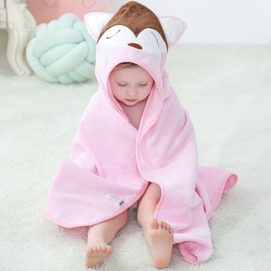 MICHLEY Baby Pink Fox Hooded Bathrobe Soft Cotton Towel Robe