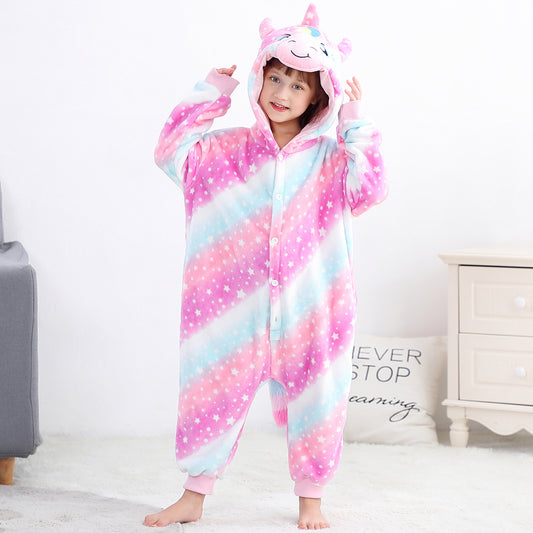MICHLEY Kids Starry Night Unicorn Flannel Halloween Cosplay Pajamas