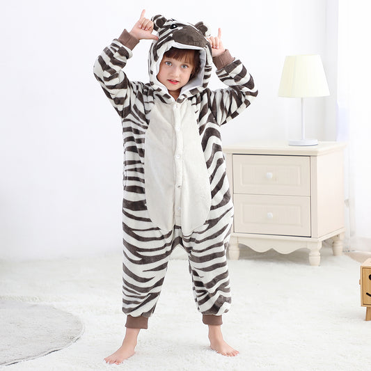 MICHLEY Kids Zebra Hooded Romper Flannel Halloween Cosplay Pajamas Costume
