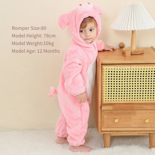 MICHLEY Baby Pink Pig Costume | Soft Flannel Animal Romper & Onesie