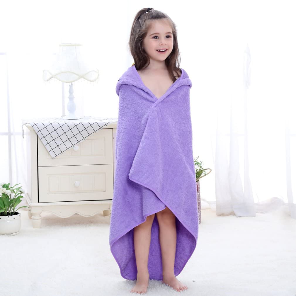 MICHLEY Baby Purple Pirate Bird Hooded Bathrobe Premium Cotton Towel Robe