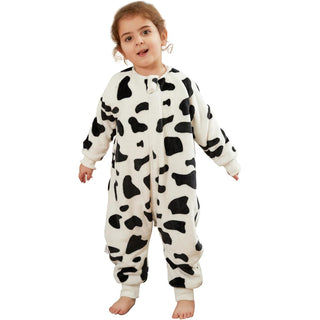 MICHLEY Kids Cow Print Sleep Sack Flannel Farm Animal Pajamas with Legs