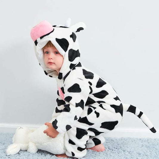 MICHLEY Baby Cow Costume | Flannel Hooded Animal Romper