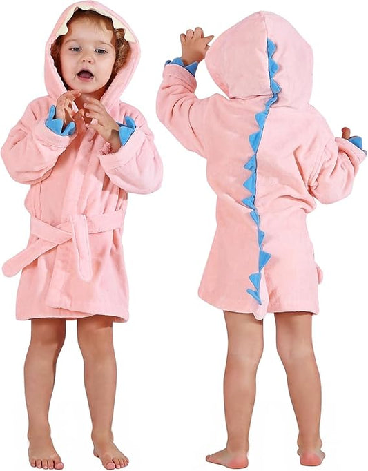 MICHLEY Baby Dinosaur Hooded Bathrobe Soft Cotton Towel Robe
