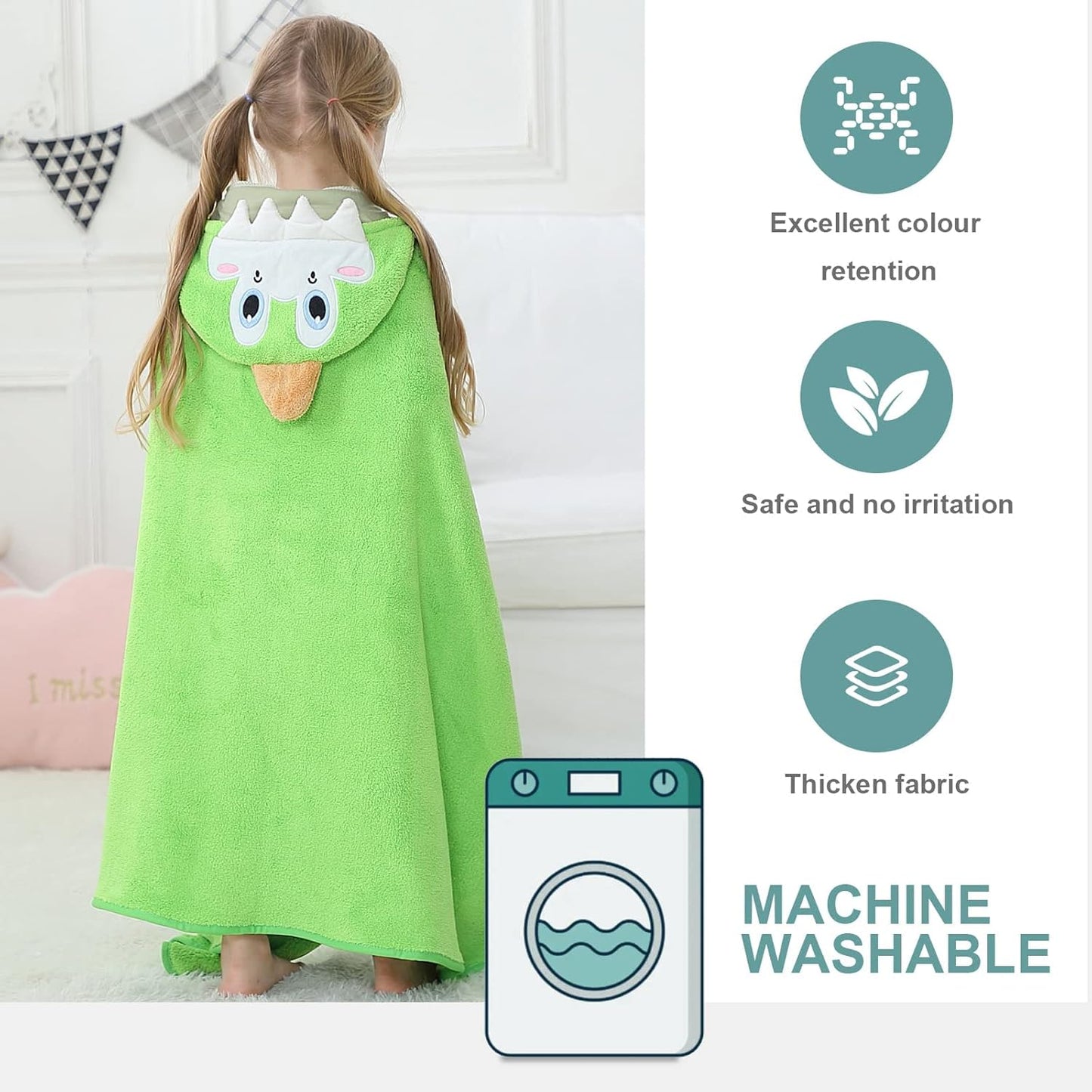 MICHLEY Dinosaur Hooded Baby Towel Soft Cotton Kids Swim Robe 31.5"x53"
