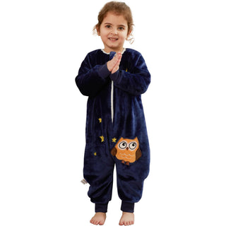 MICHLEY Kids Owl Sleep Sack Blue Flannel Wearable Pajamas with Legs