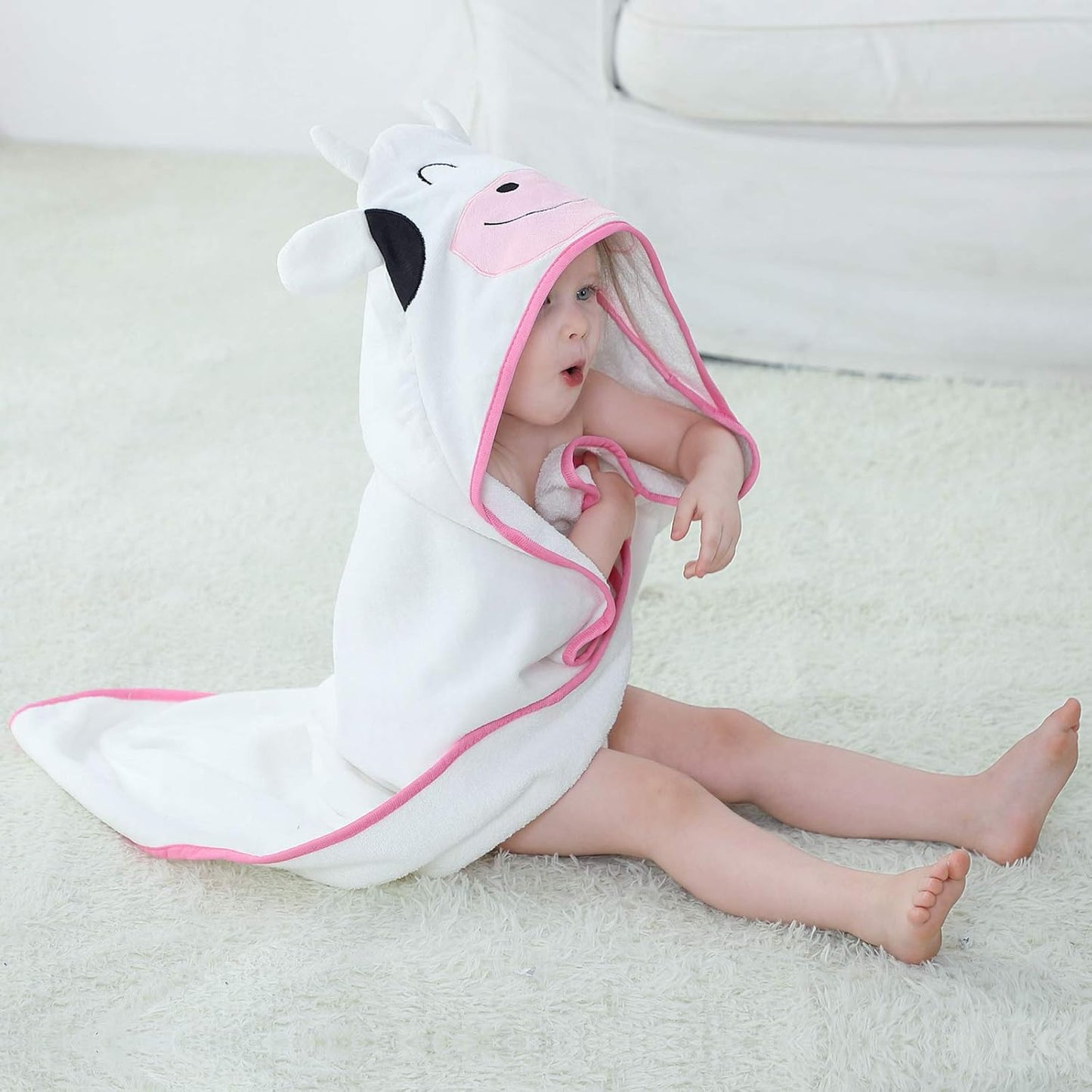 MICHLEY Cow Baby Bathrobe Unisex Farm Animal Hooded Cotton Towel Robe