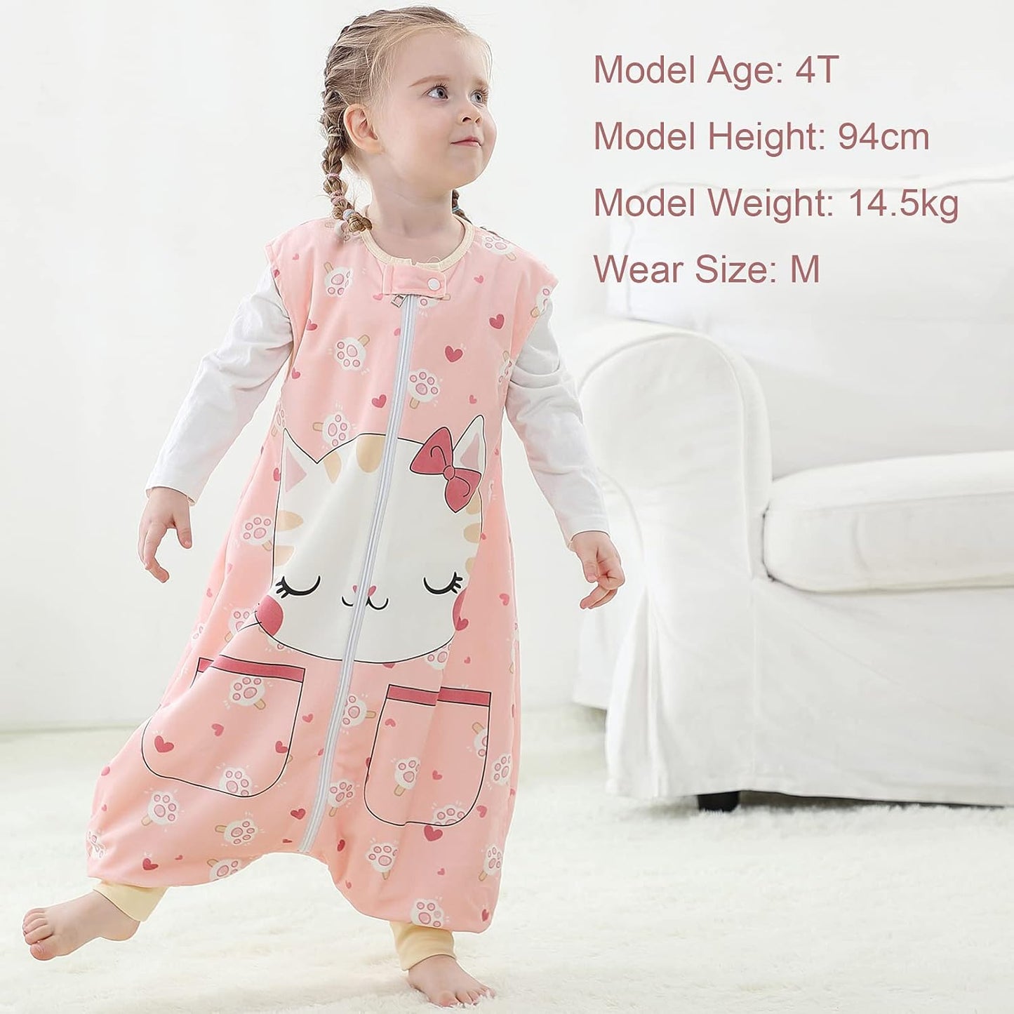 MICHLEY Pink Cat Toddler Wearable Blanket Winter Sleeveless Sleep Sack Paws Print