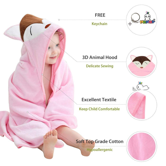 MICHLEY Baby Pink Fox Hooded Bathrobe Soft Cotton Towel Robe