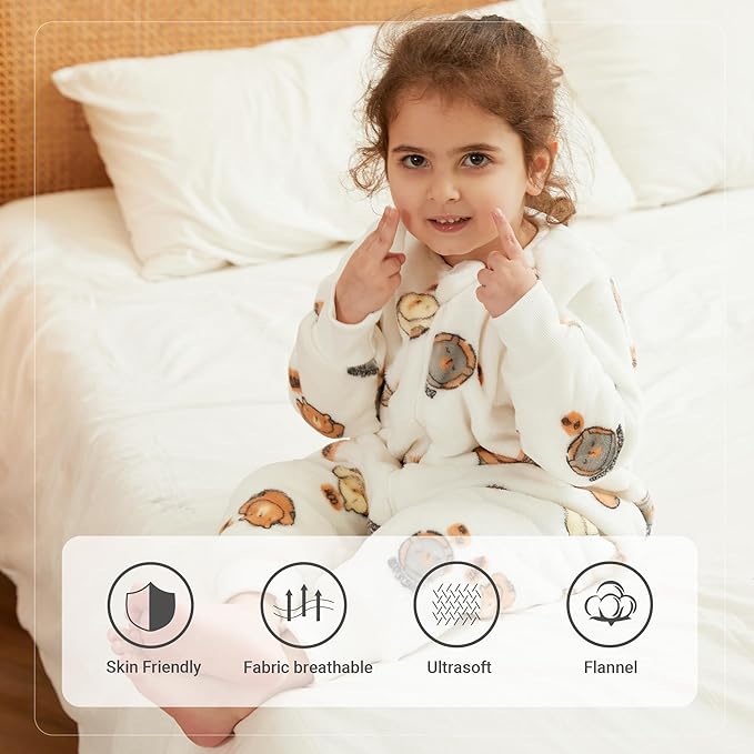 MICHLEY Kids White Bear Sleeping Bag – Flannel Wearable Pajamas