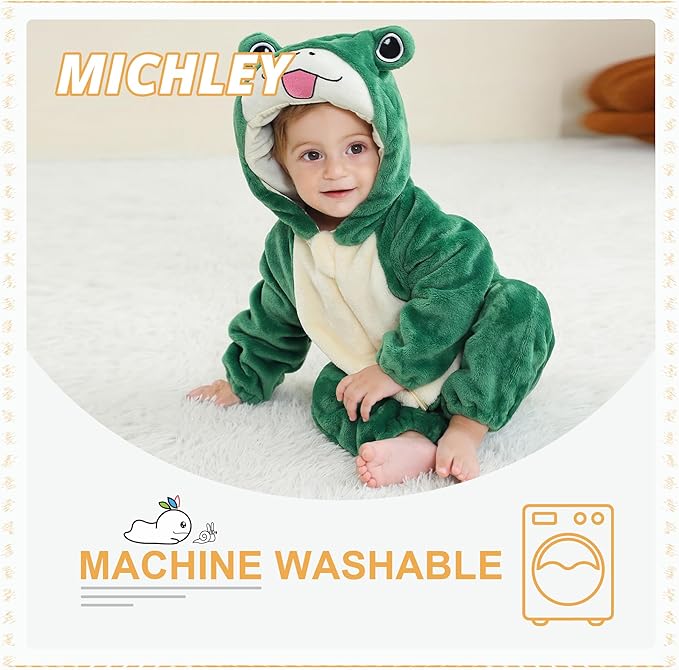 MICHLEY Green Frog Baby Costume Winter Flannel Hooded Romper