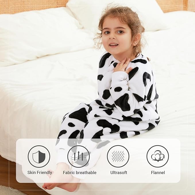 MICHLEY Kids Cow Print Sleep Sack – Flannel Farm Animal Pajamas with Legs