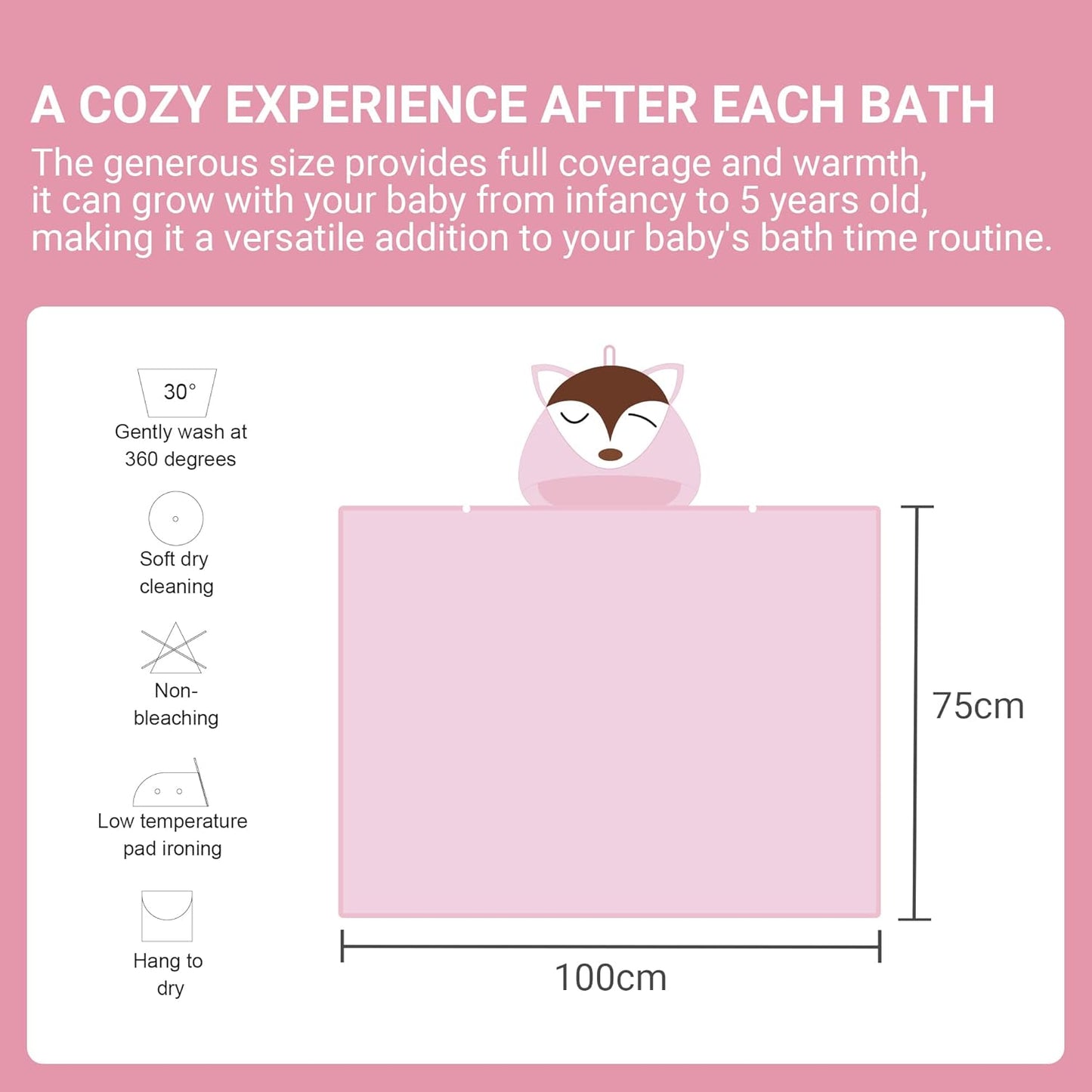 MICHLEY Pink Fox Bamboo Viscose Baby Hooded Towel Ultra-Soft