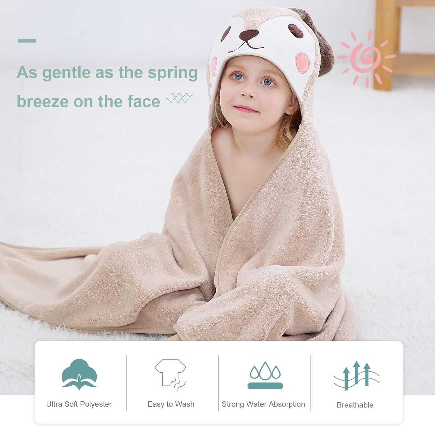 MICHLEY Light Brown Dog Hooded Baby Towel Soft Cotton Swim Robe 31.5"x53"