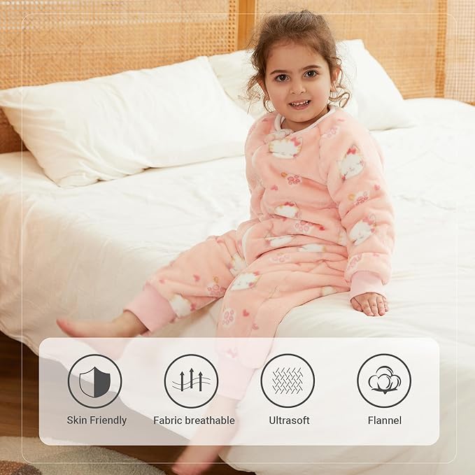 MICHLEY Kids Cat Sleep Sack – Flannel Kitten Pajamas with Legs
