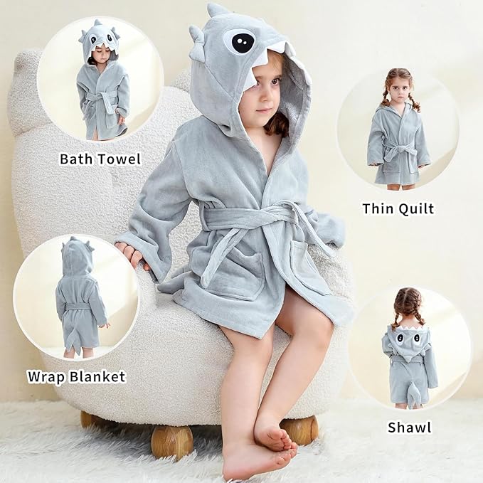 MICHLEY Baby Shark Hooded Bathrobe Soft Cotton Towel Robe