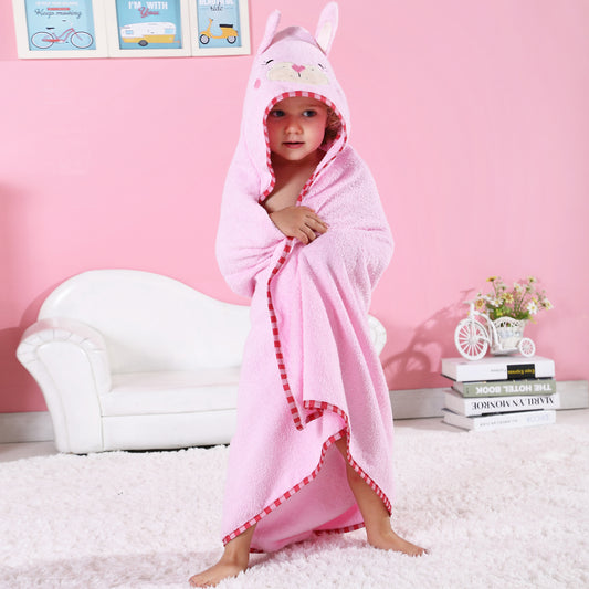 MICHLEY Baby Pink Bunny Hooded Bathrobe Soft Cotton Towel Robe