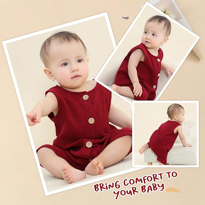 MICHLEY Baby Sleeveless Summer Cotton Romper Unisex Toddler Jumpsuit (Red)