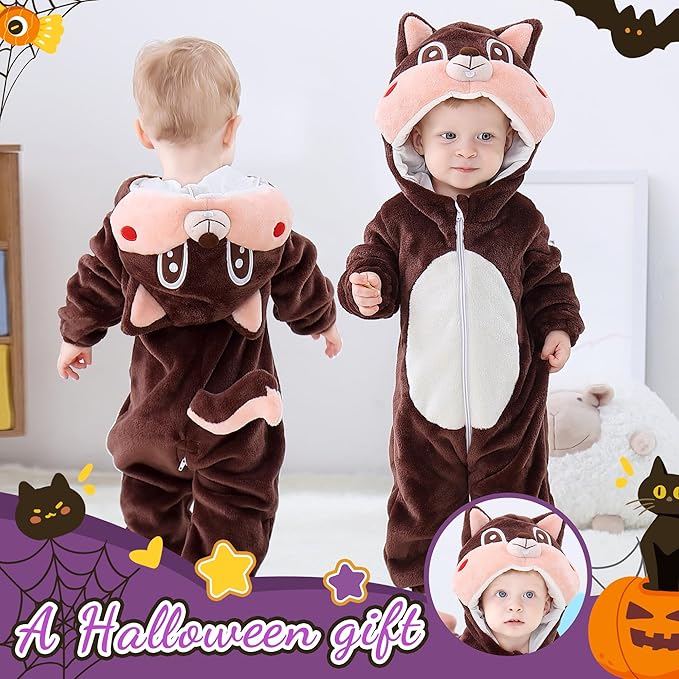 MICHLEY Squirrel Baby Costume Winter Flannel Hooded Romper