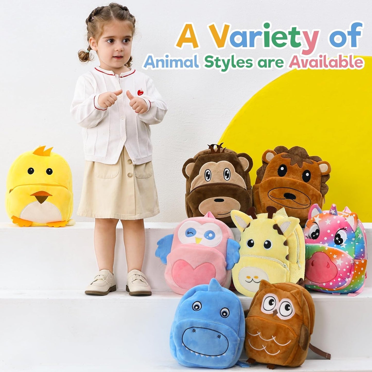 MICHLEY Kids Giraffe Plush Animal Backpack Soft Kindergarten School Bag