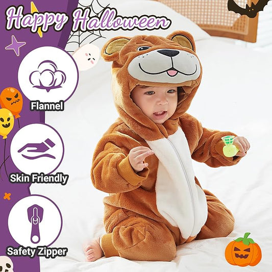 MICHLEY Baby Brown Bear Costume Winter Flannel Hooded Jumpsuit
