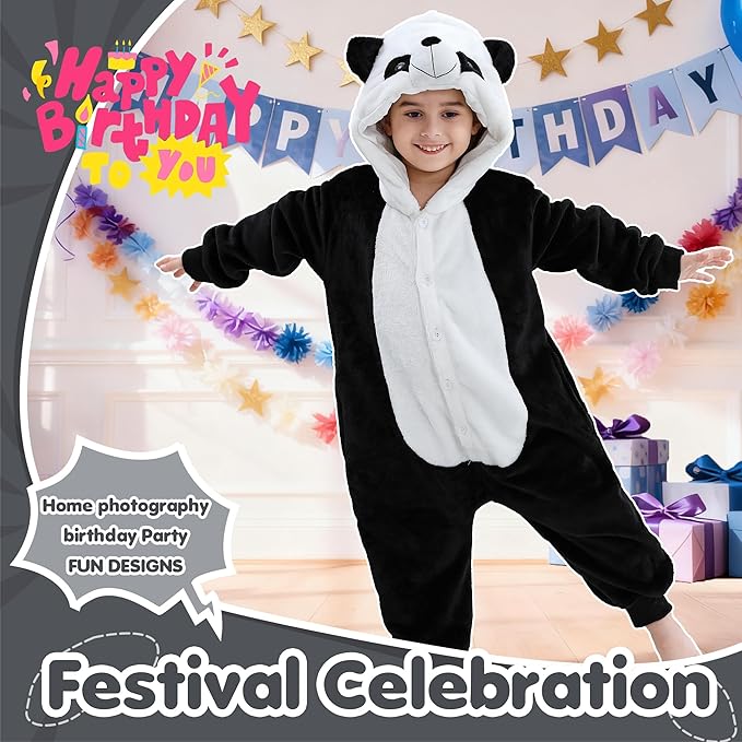 MICHLEY Kids Panda Hooded Romper Flannel Halloween Cosplay Pajamas Costume