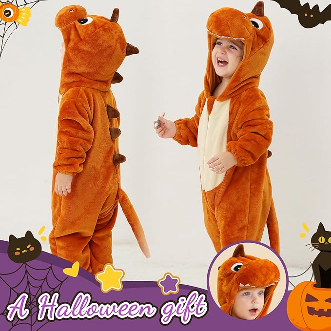MICHLEY Orange Dragon Baby Costume Winter Flannel Hooded Romper
