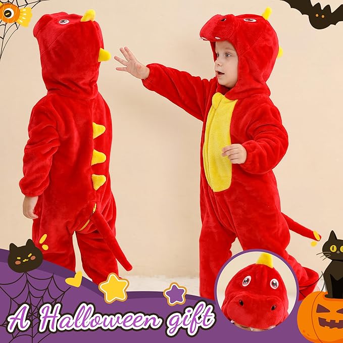 MICHLEY Red Dinosaur Baby Costume Winter Flannel Hooded Romper