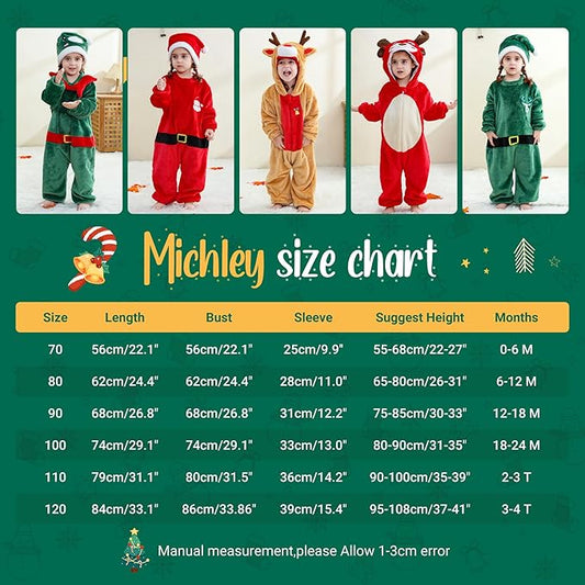 MICHLEY Baby Red Reindeer Hooded Romper Flannel Christmas Costume
