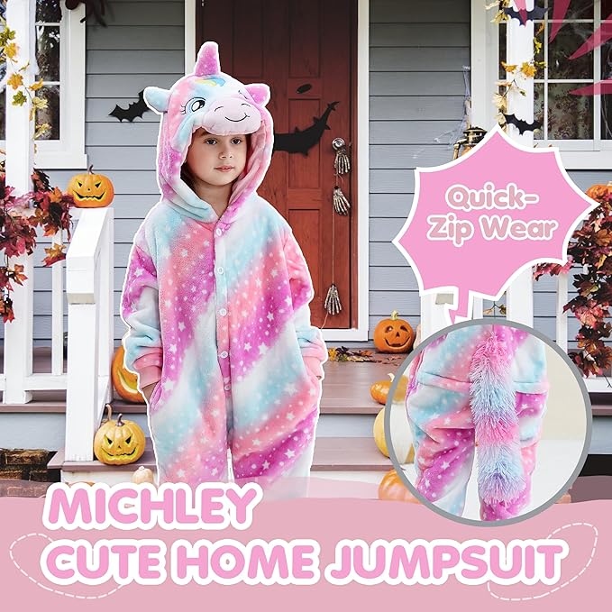 MICHLEY Kids Starry Night Unicorn Flannel Halloween Cosplay Pajamas