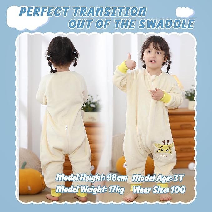 MICHLEY Kids Giraffe Sleeping Bag – Flannel Safari Animal Pajamas with Legs