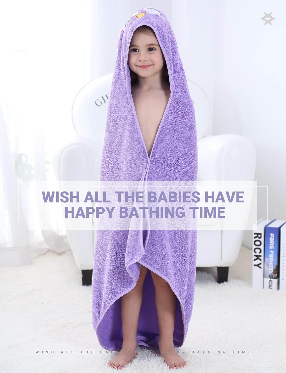 MICHLEY Baby Purple Owl Hooded Bathrobe Soft Cotton Towel Robe