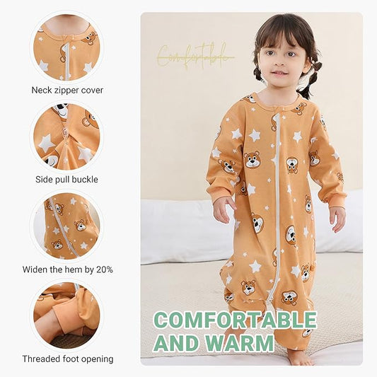 MICHLEY Brown Bear Toddler Long Sleeve Cotton Sleeping Bag