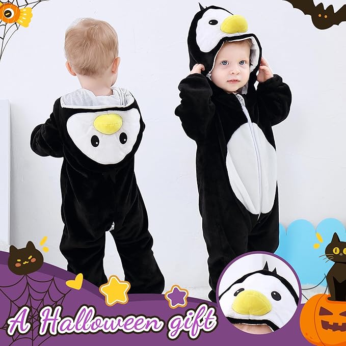 MICHLEY Penguin Baby Costume Winter Flannel Hooded Romper