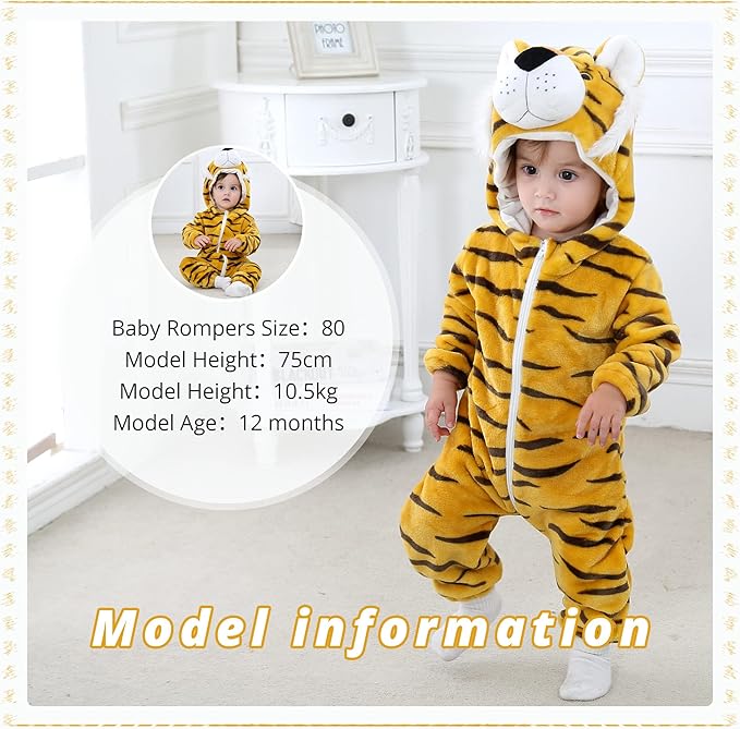 MICHLEY Baby Tiger Costume | Flannel Safari Animal Romper