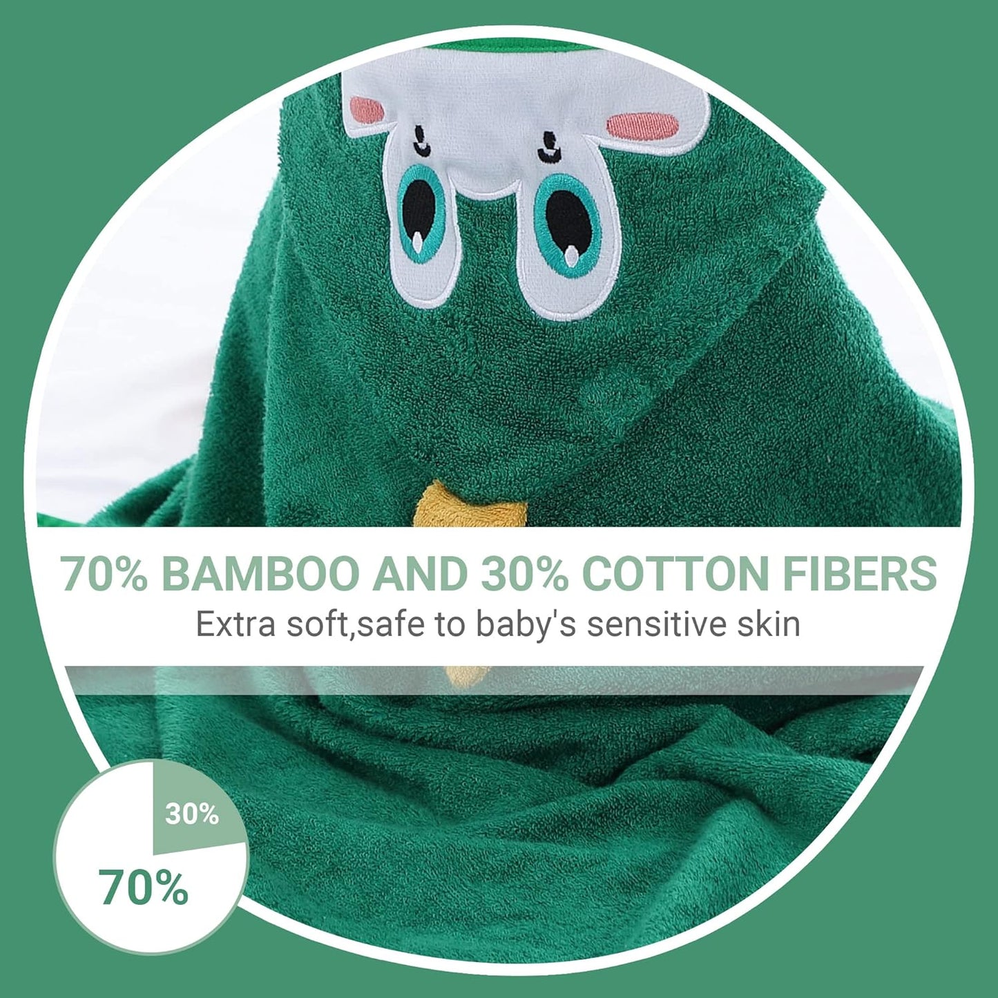 MICHLEY Green Dinosaur Bamboo Viscose Baby Hooded Towel Ultra-Soft 29.5"x29.5"