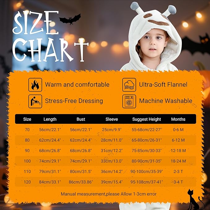 MICHLEY Baby White Ghost Hooded Romper Flannel Halloween Costume