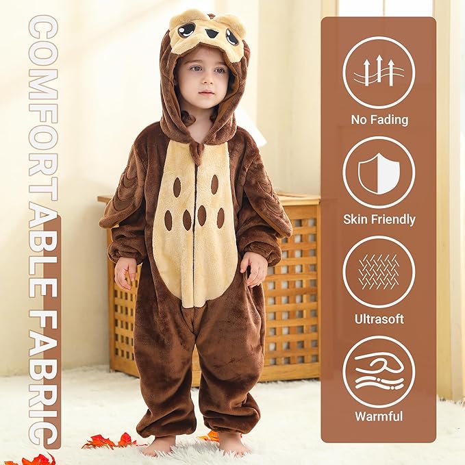 MICHLEY Baby Brown Owl Hooded Romper Soft Flannel Forest Owl Costume