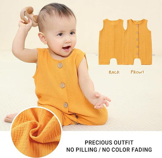 MICHLEY Baby Sleeveless Summer Cotton Romper Unisex Toddler Jumpsuit (Yellow)