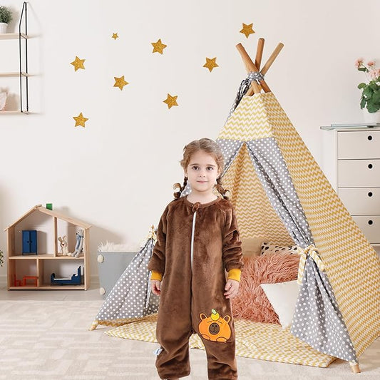 MICHLEY Brown Capybara Toddler Flannel Sleep Bag with Feet