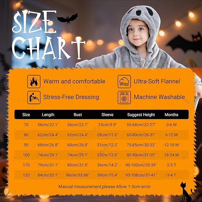 MICHLEY Baby Grey Ghost Hooded Romper Flannel Halloween Costume