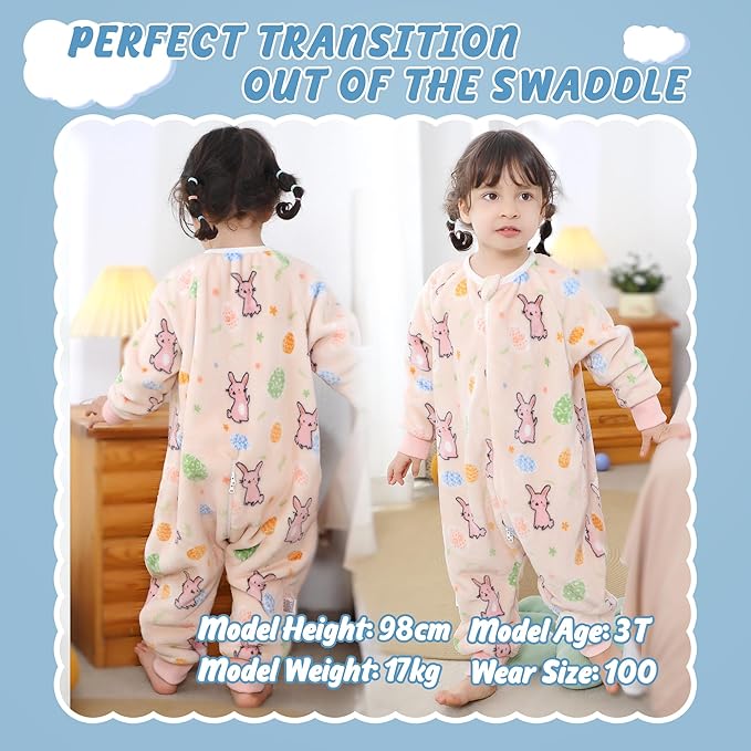 MICHLEY Kids Little Rabbit Sleeping Bag – Flannel Wearable Pajamas for Toddlers