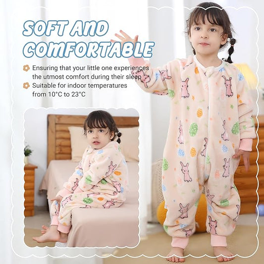 MICHLEY Kids Little Rabbit Sleeping Bag Flannel Wearable Pajamas for Toddlers
