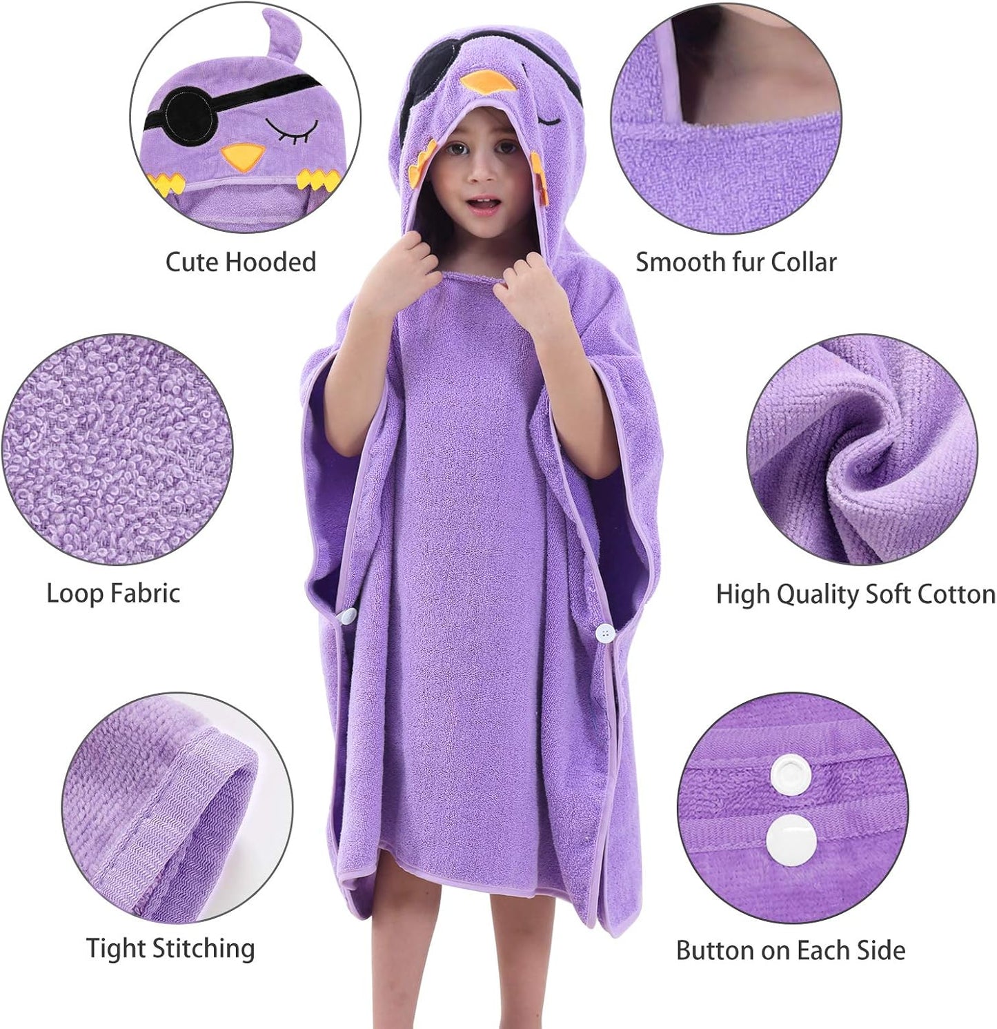 MICHLEY Baby Pirate Bird Hooded Bath Poncho Soft Cotton Towel Cape