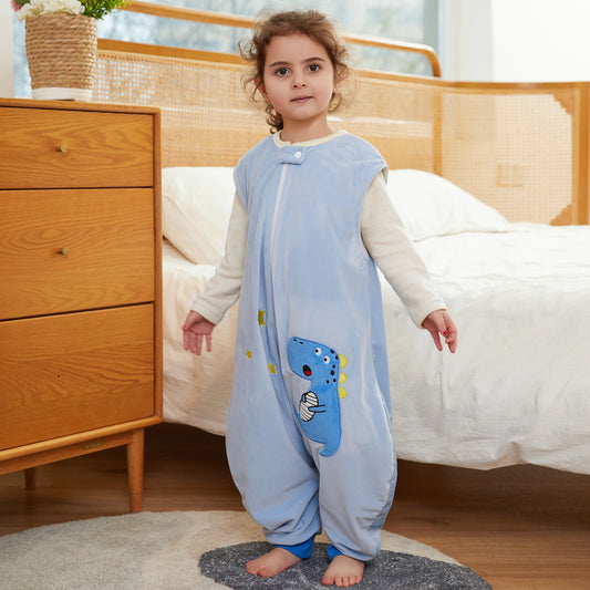 MICHLEY Blue Dinosaur Toddler Sleeveless Sleeping Bag Winter Polyester Wearable Blanket