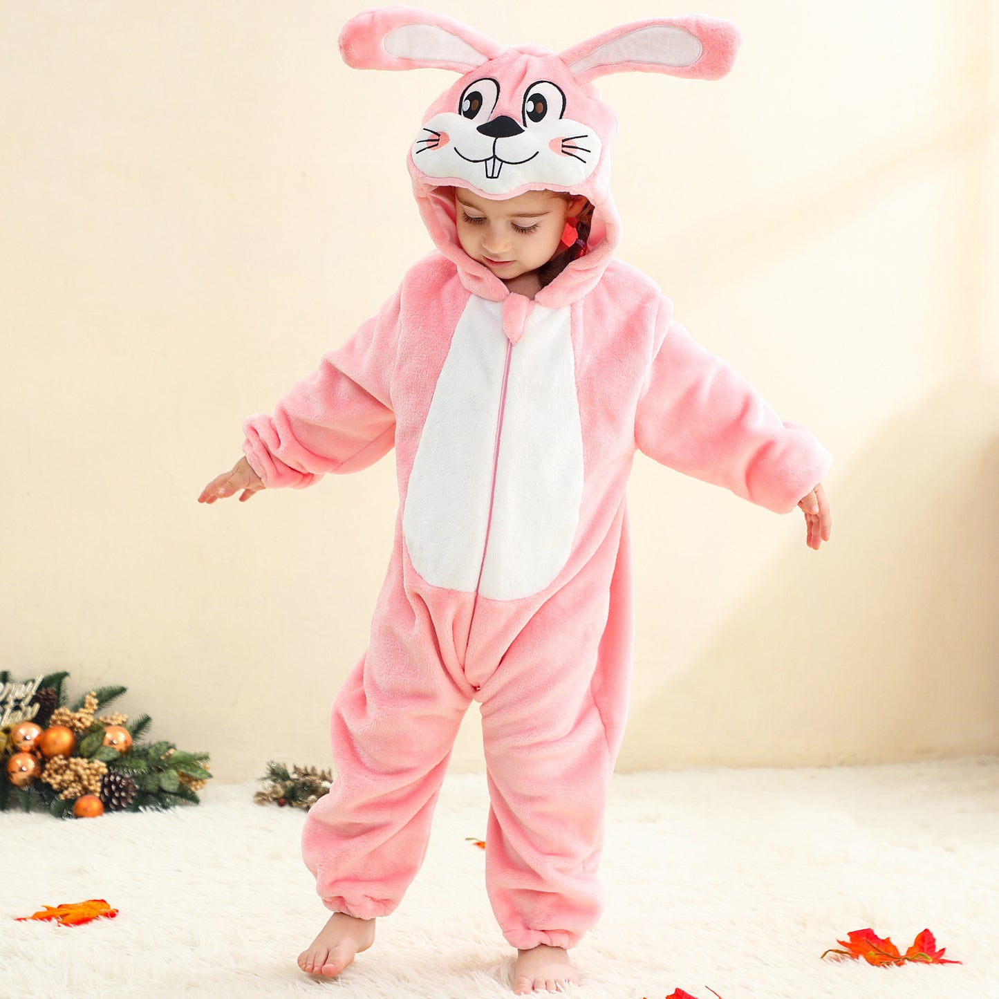 MICHLEY Baby Pink Long Eared Bunny Romper Soft Flannel Rabbit Costume
