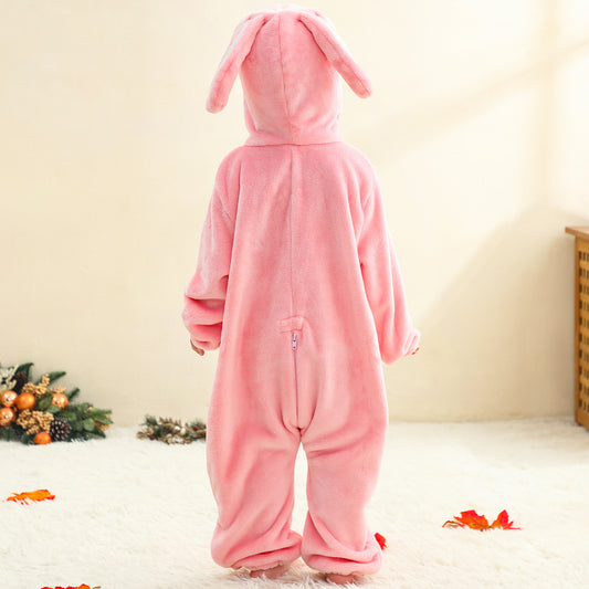MICHLEY Baby Pink Long Eared Bunny Romper Soft Flannel Rabbit Costume
